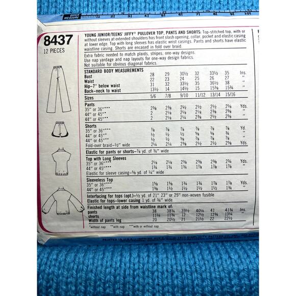 Simplicity 8437 Pattern Girls top pants shorts size 10 - Picture 4 of 5